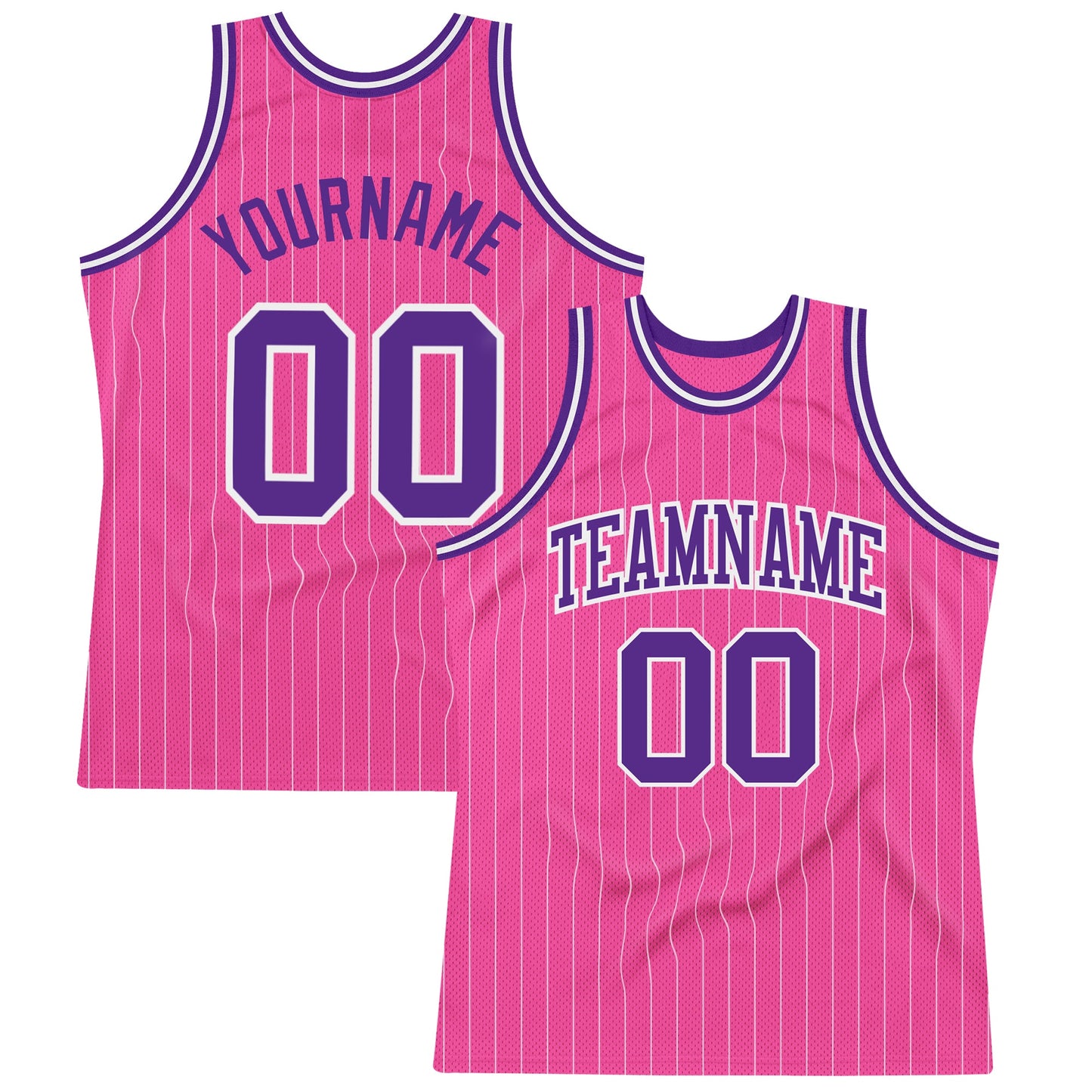 Custom Pink White Pinstripe Purple-White Authentic Basketball Jersey - Main View