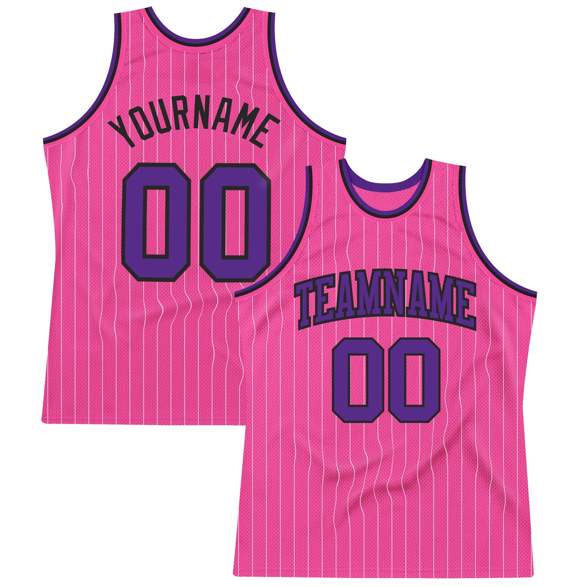 Custom Pink White Pinstripe Purple-Black Authentic Basketball Jersey - Main View