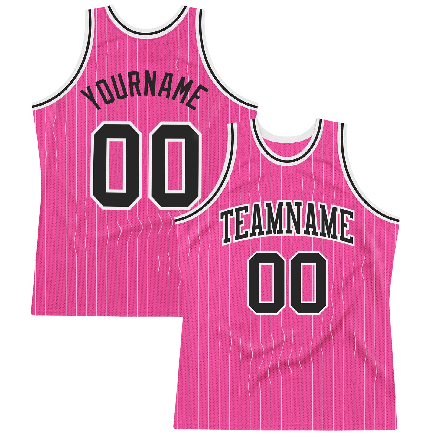 Custom Pink White Pinstripe Black-White Authentic Basketball Jersey - Main View