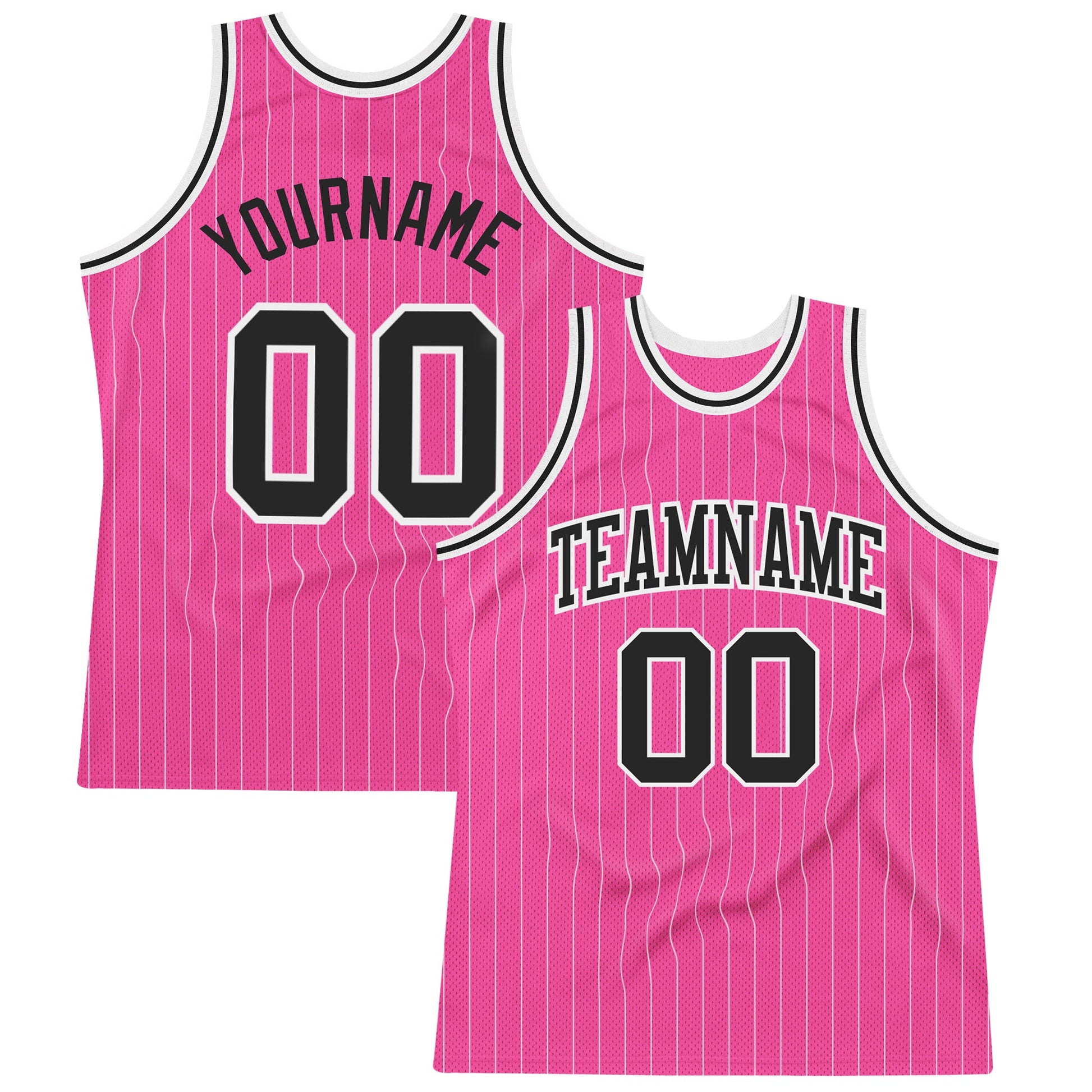 Custom Pink White Pinstripe Black-White Authentic Basketball Jersey - Main View