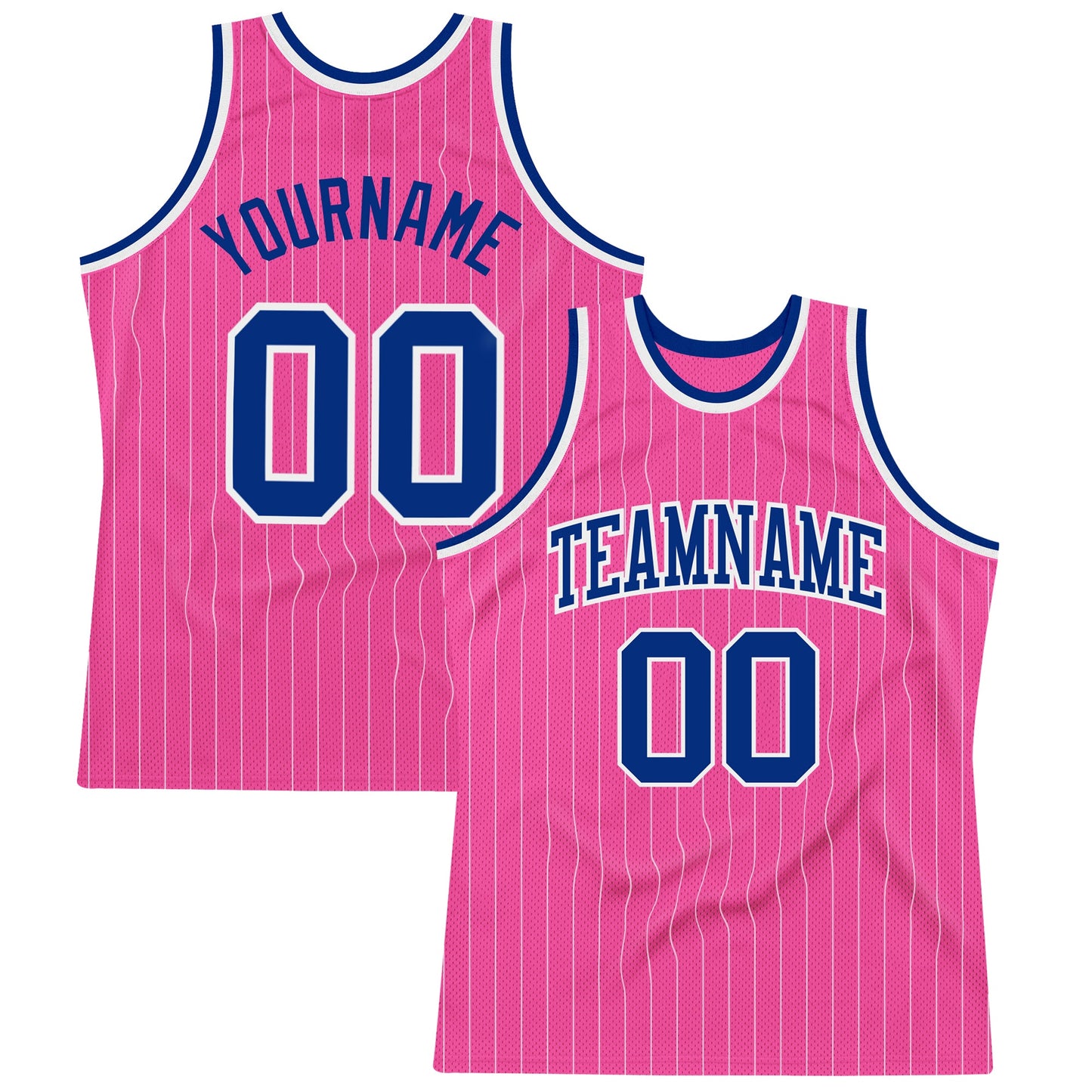 Custom Pink White Pinstripe Royal-White Authentic Basketball Jersey - Main View