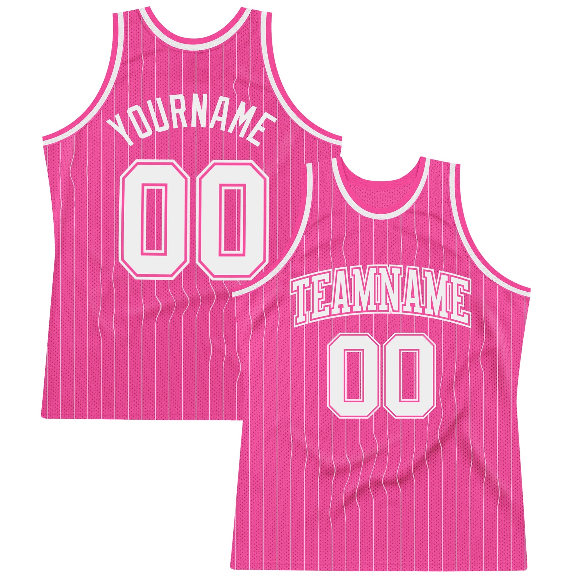 Custom Pink White Pinstripe White-Pink Authentic Basketball Jersey - Main View