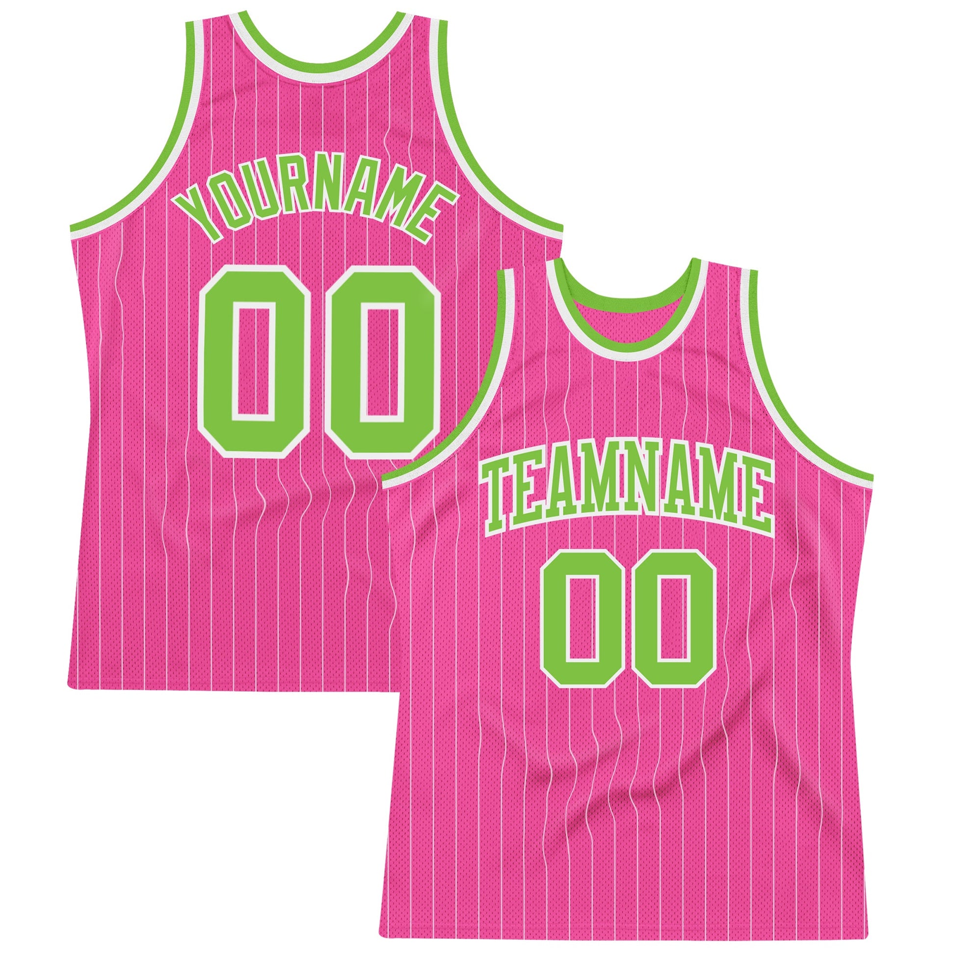 Custom Pink White Pinstripe Neon Green-White Authentic Basketball Jersey - Main View