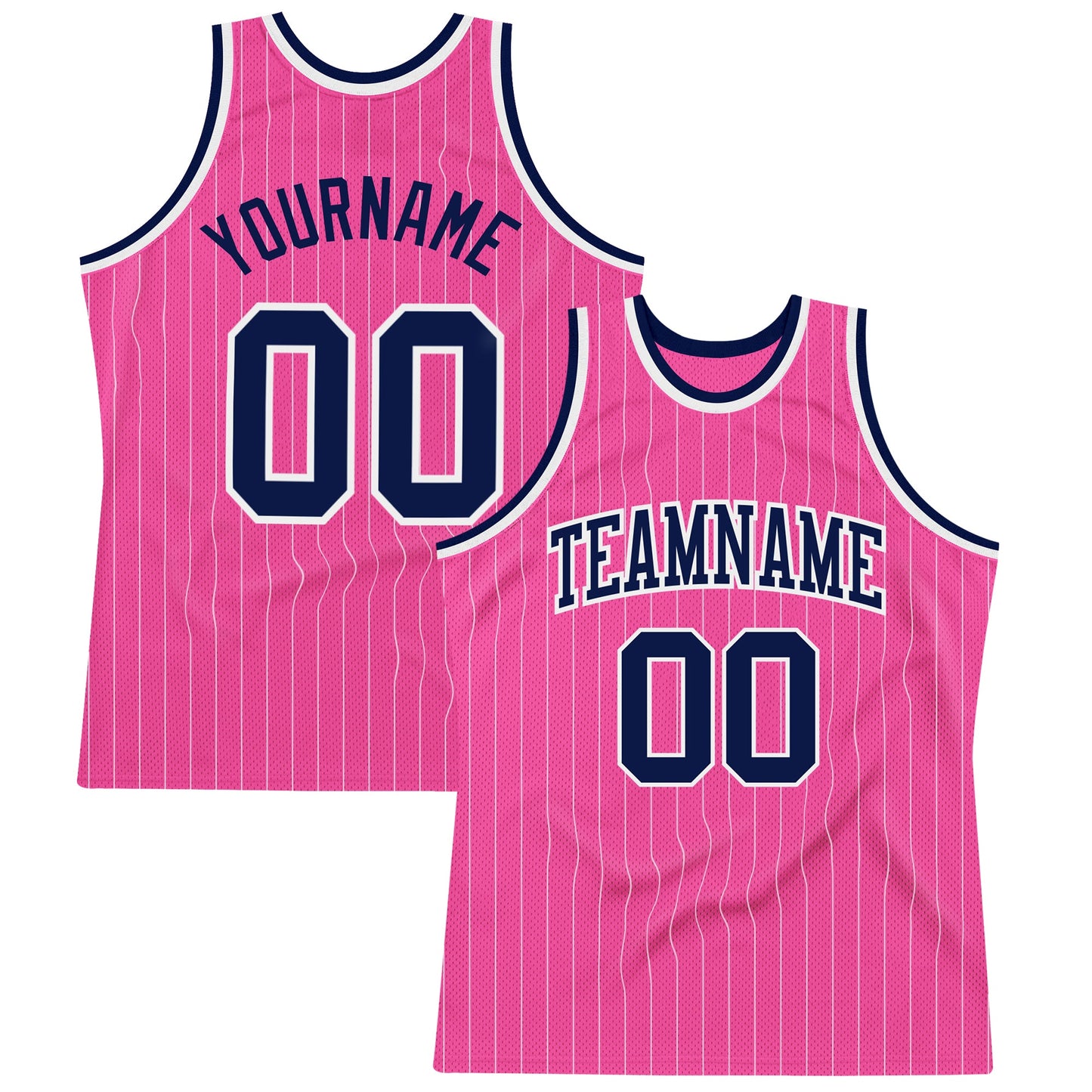 Custom Pink White Pinstripe Navy-White Authentic Basketball Jersey - Main View