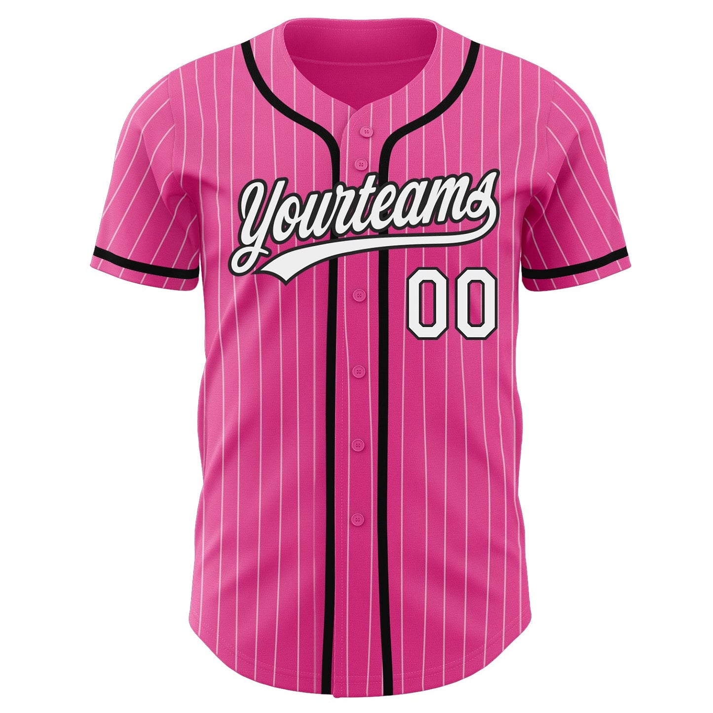 Custom Pink White Pinstripe White-Black Authentic Baseball Jersey view 2