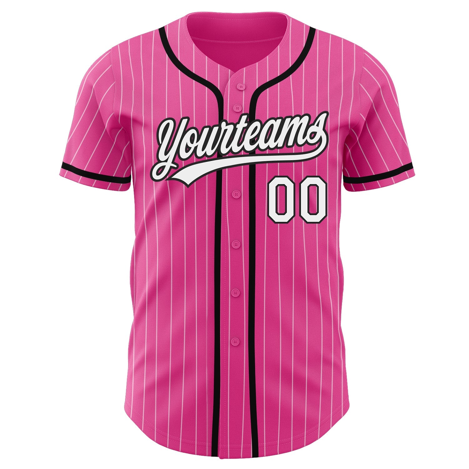 Custom Pink White Pinstripe White-Black Authentic Baseball Jersey view 2