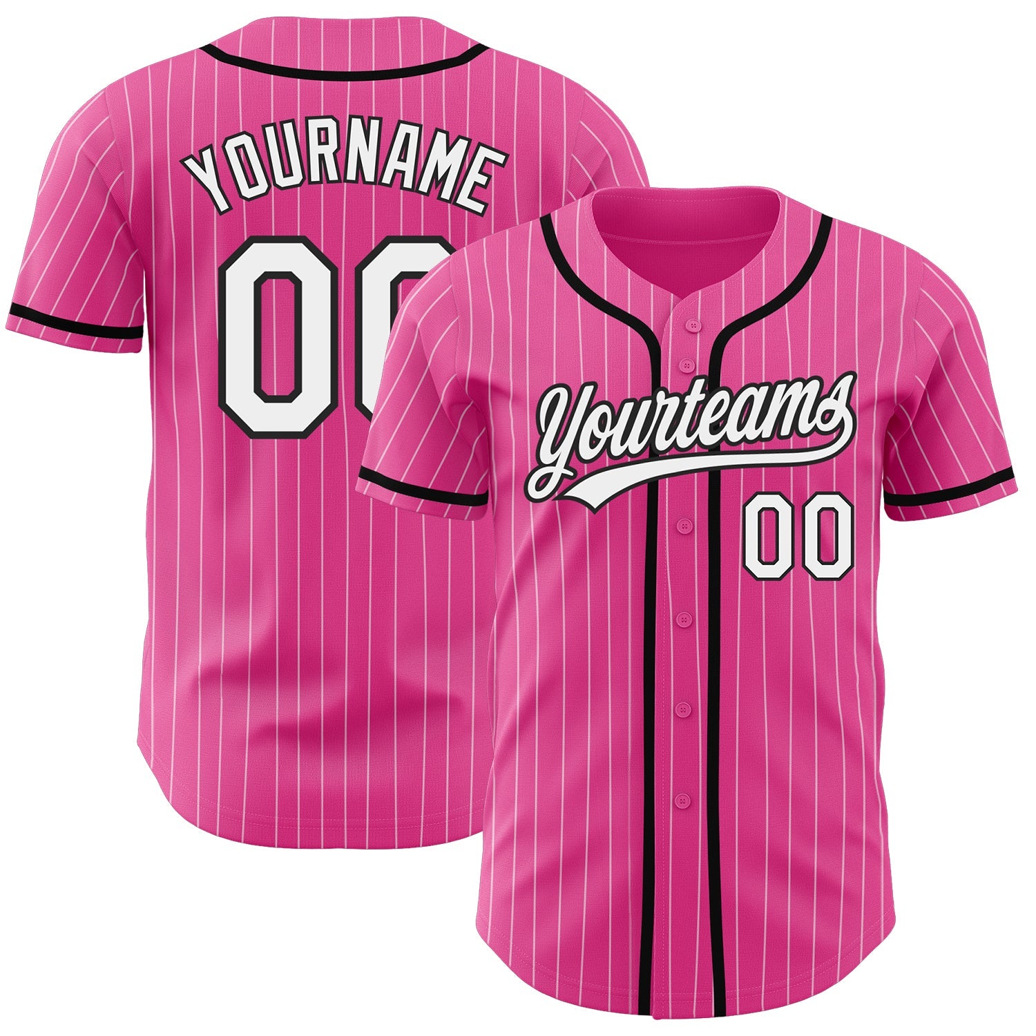Custom Pink White Pinstripe White-Black Authentic Baseball Jersey - Main View