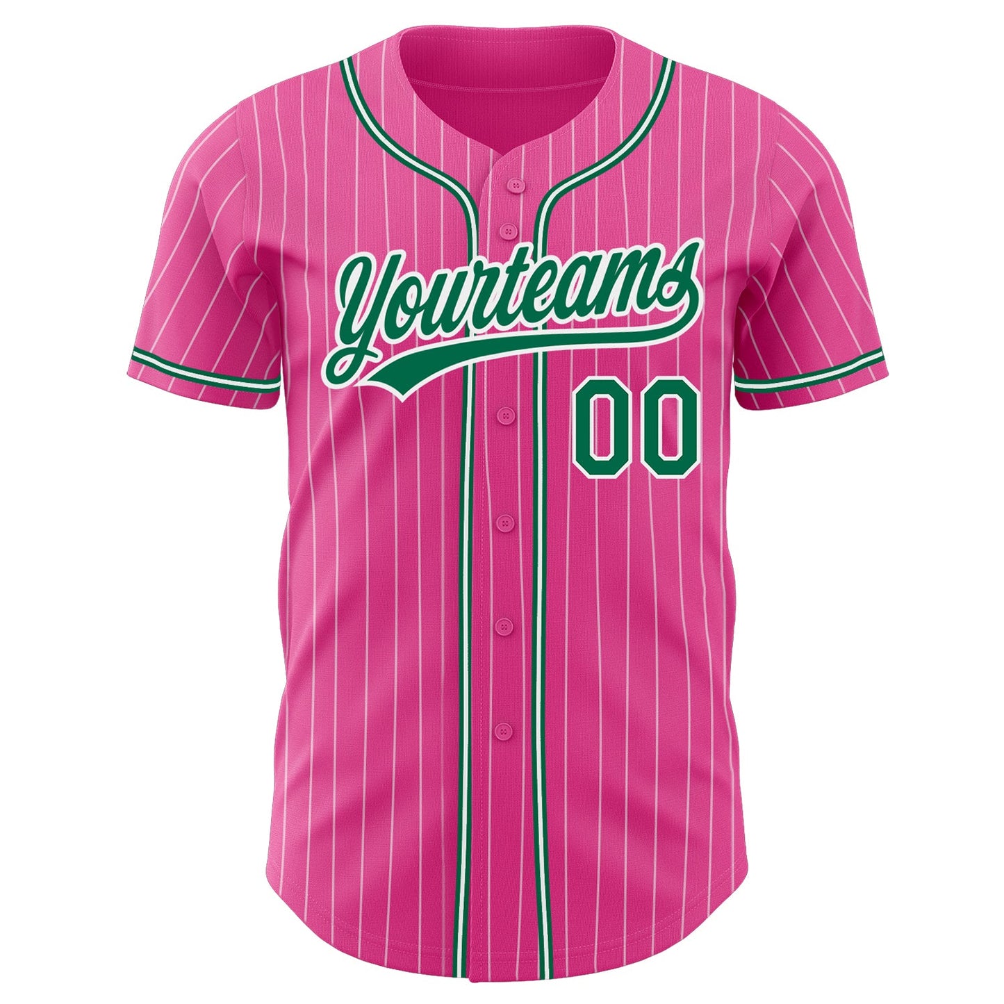 Custom Pink White Pinstripe Kelly Green Authentic Baseball Jersey view 2