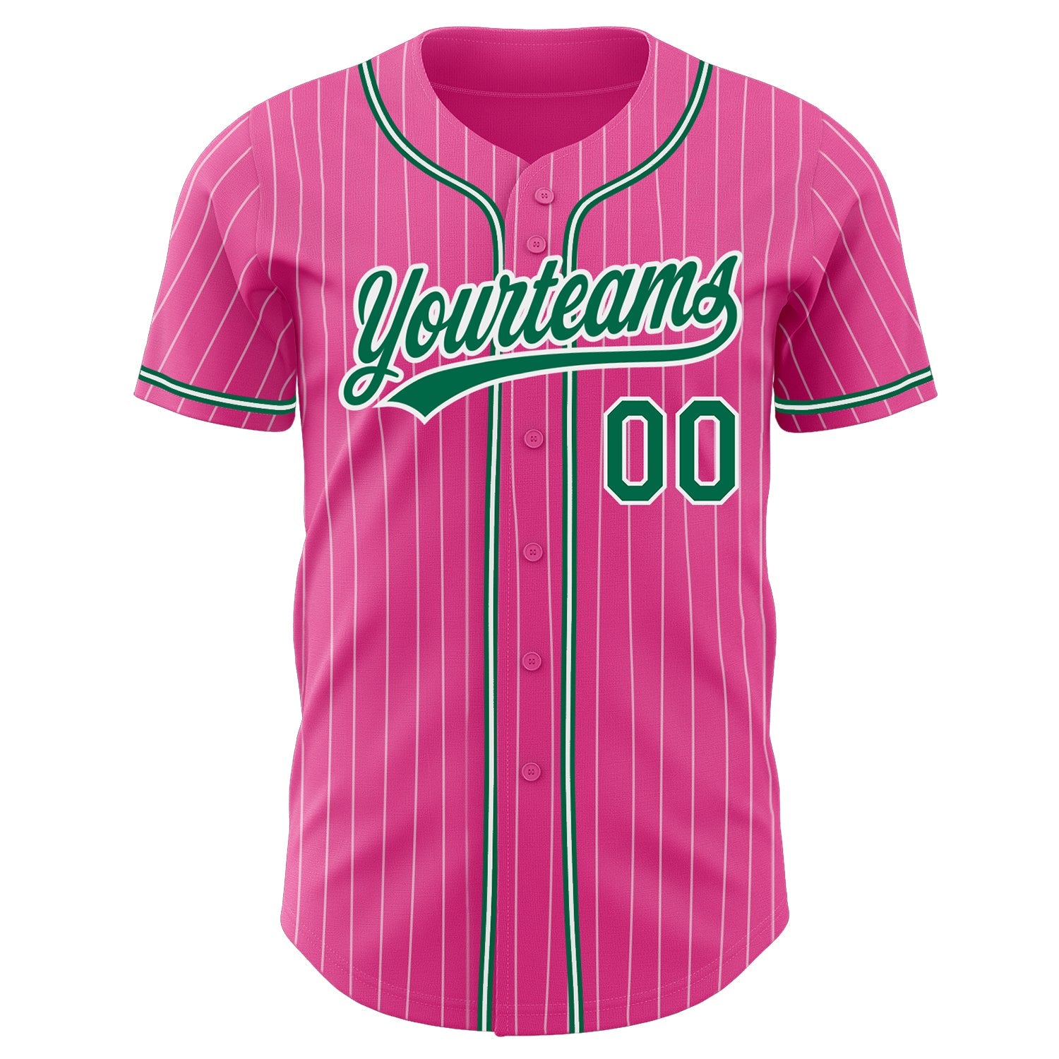 Custom Pink White Pinstripe Kelly Green Authentic Baseball Jersey view 2