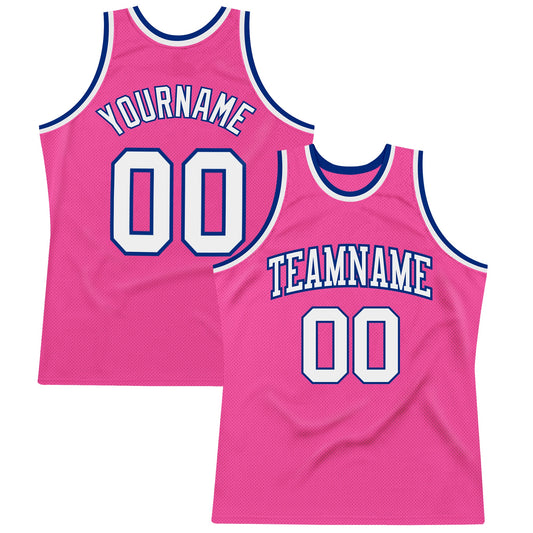 Custom Pink White-Royal Authentic Throwback Basketball Jersey - Main View