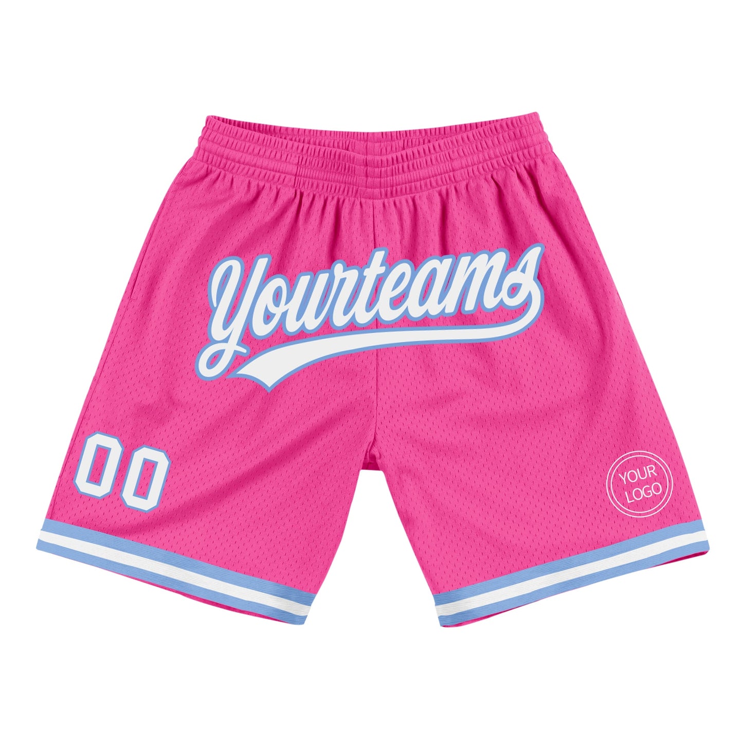 Custom Pink White-Light Blue Authentic Throwback Basketball Shorts - Main View