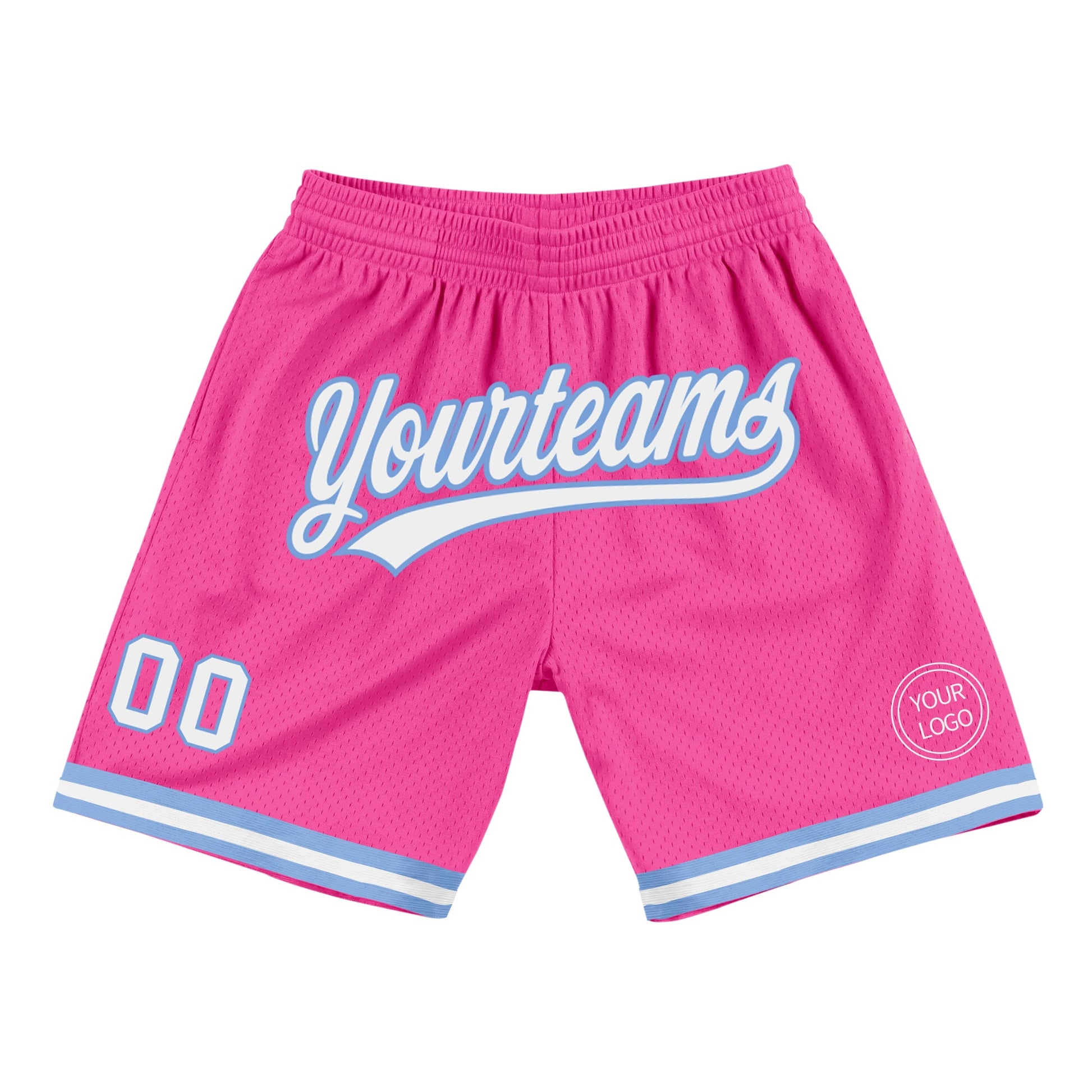 Custom Pink White-Light Blue Authentic Throwback Basketball Shorts - Main View