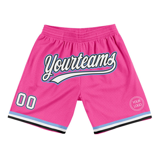 Custom Pink White Black-Light Blue Authentic Throwback Basketball Shorts - Main View