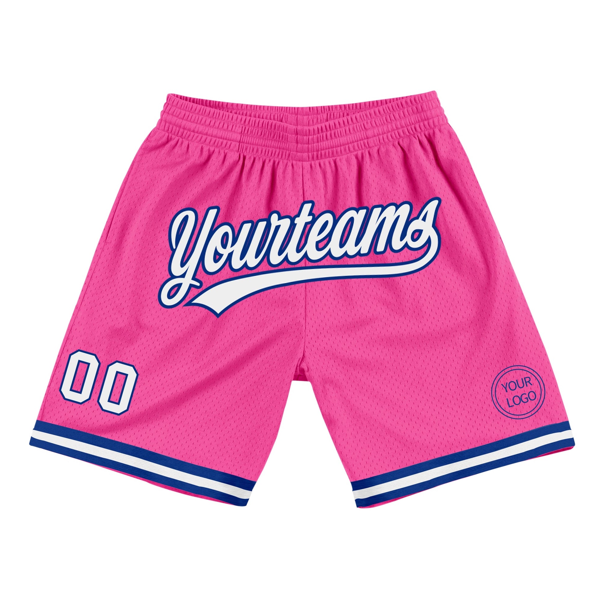Custom Pink White-Royal Authentic Throwback Basketball Shorts - Main View