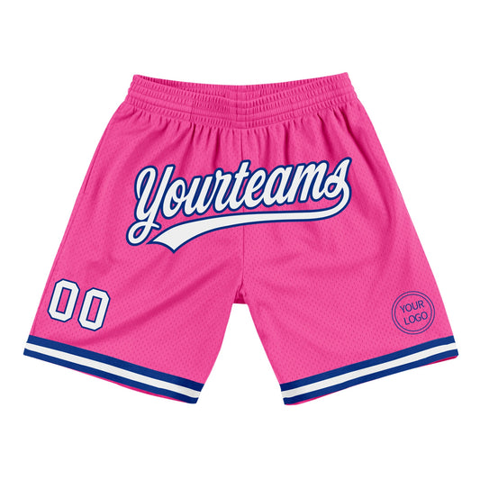 Custom Pink White-Royal Authentic Throwback Basketball Shorts - Main View