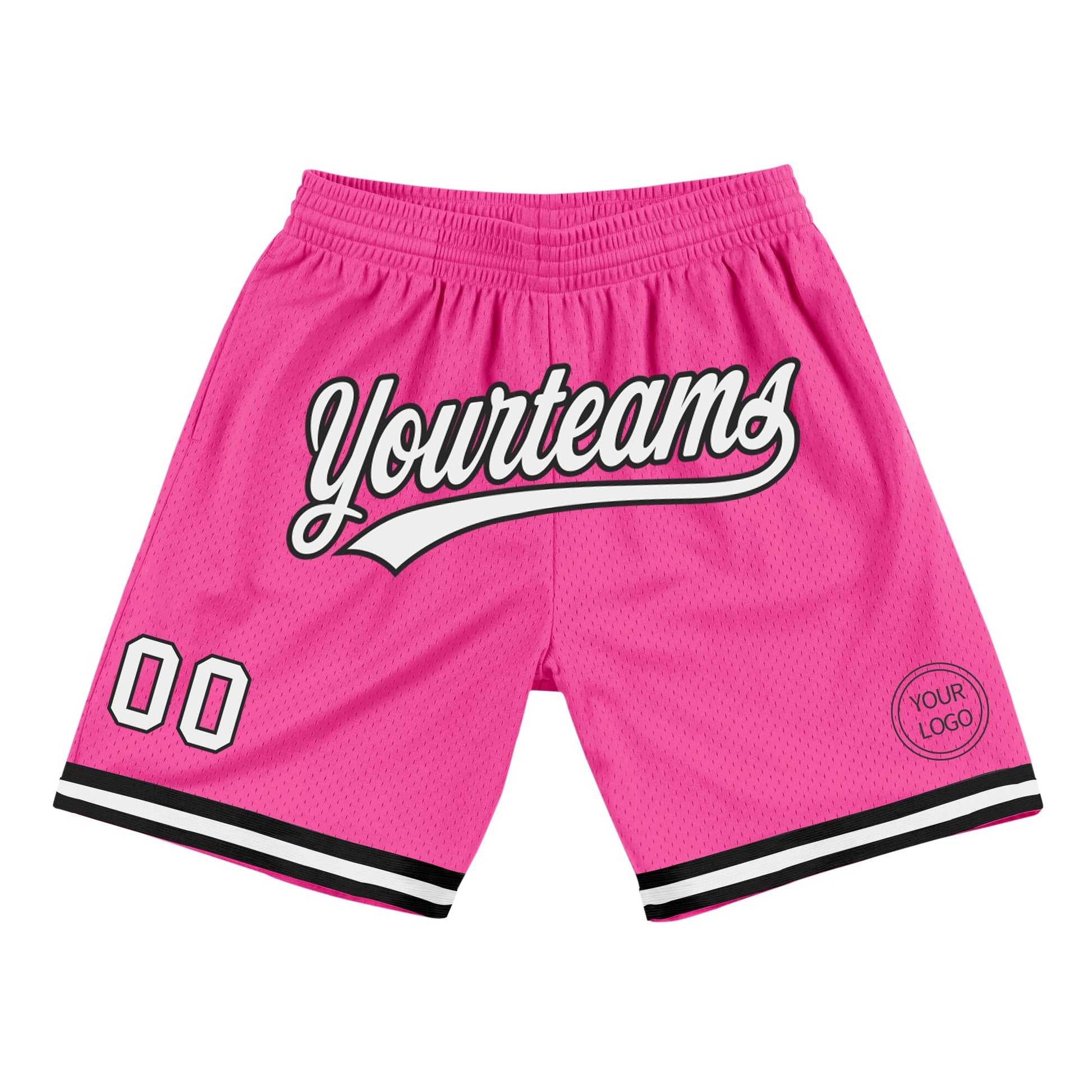 Custom Pink White-Black Authentic Throwback Basketball Shorts - Main View