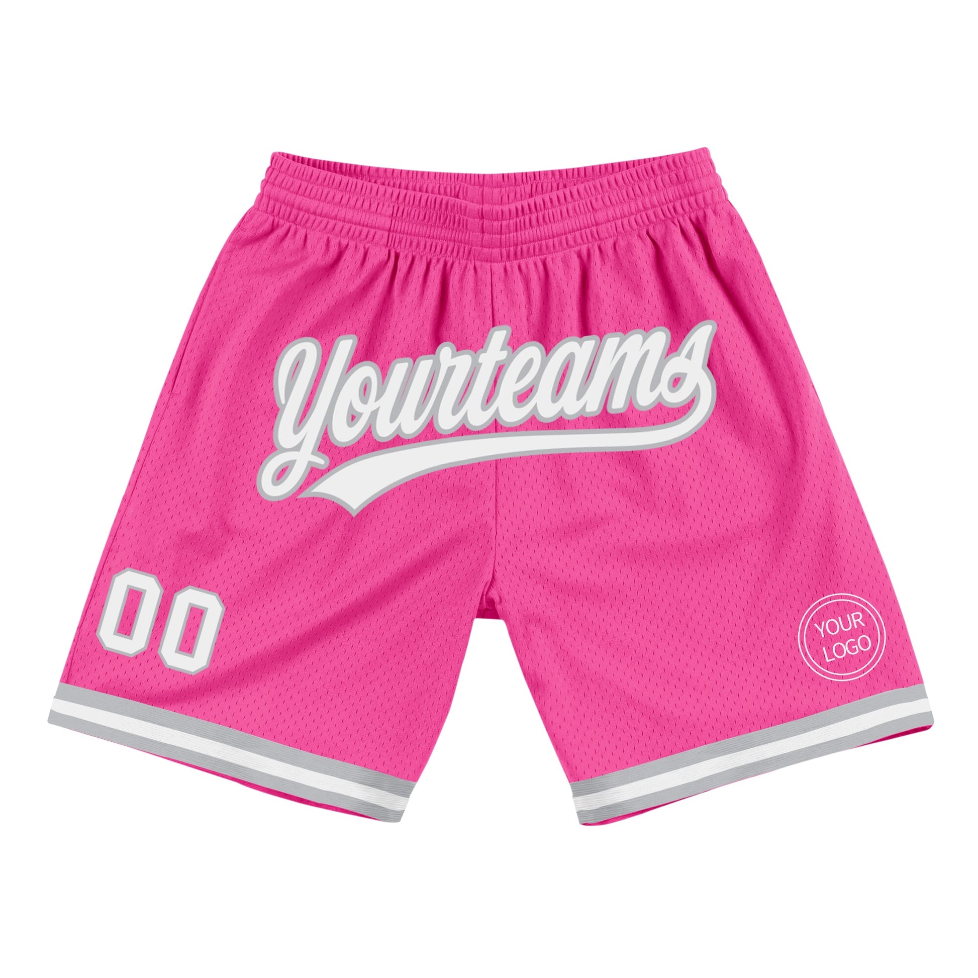 Custom Pink White-Gray Authentic Throwback Basketball Shorts - Main View