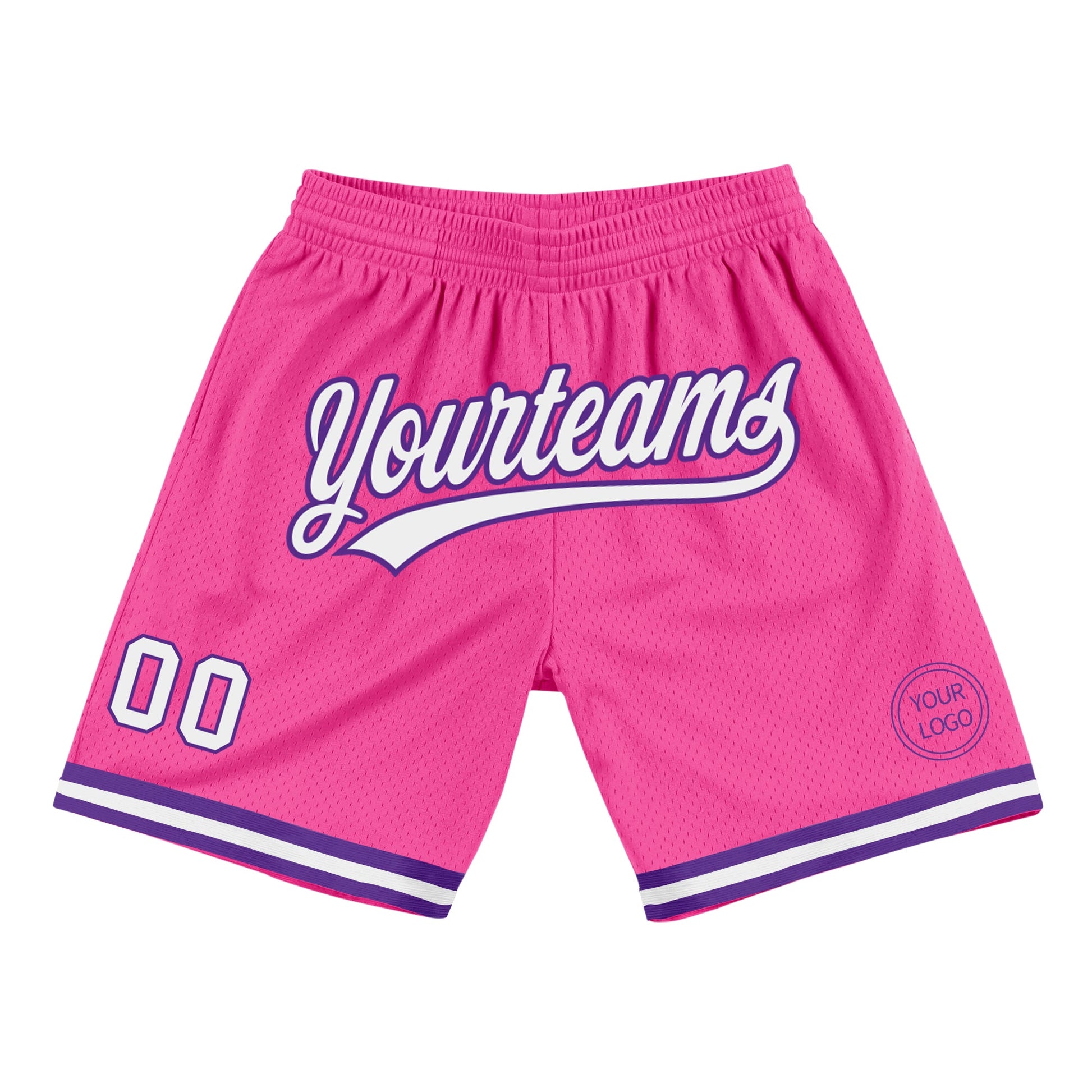 Custom Pink White-Purple Authentic Throwback Basketball Shorts - Main View
