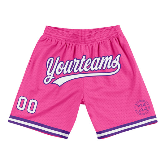 Custom Pink White-Purple Authentic Throwback Basketball Shorts - Main View