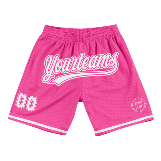 Custom Pink White Authentic Throwback Basketball Shorts - Main View