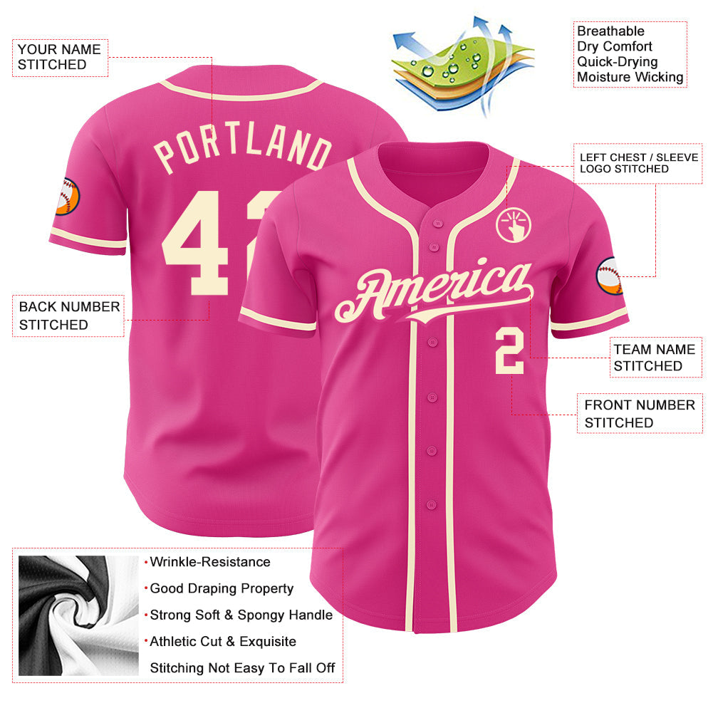 Custom Pink Cream Authentic Baseball Jersey view 3