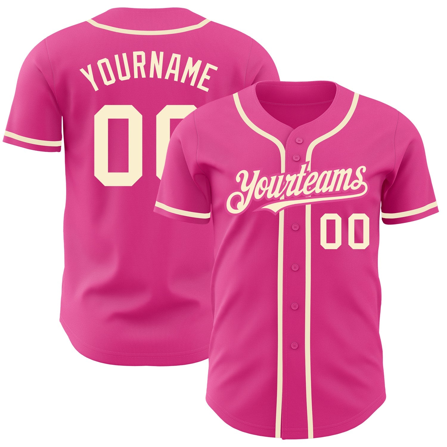 Custom Pink Cream Authentic Baseball Jersey - Main View