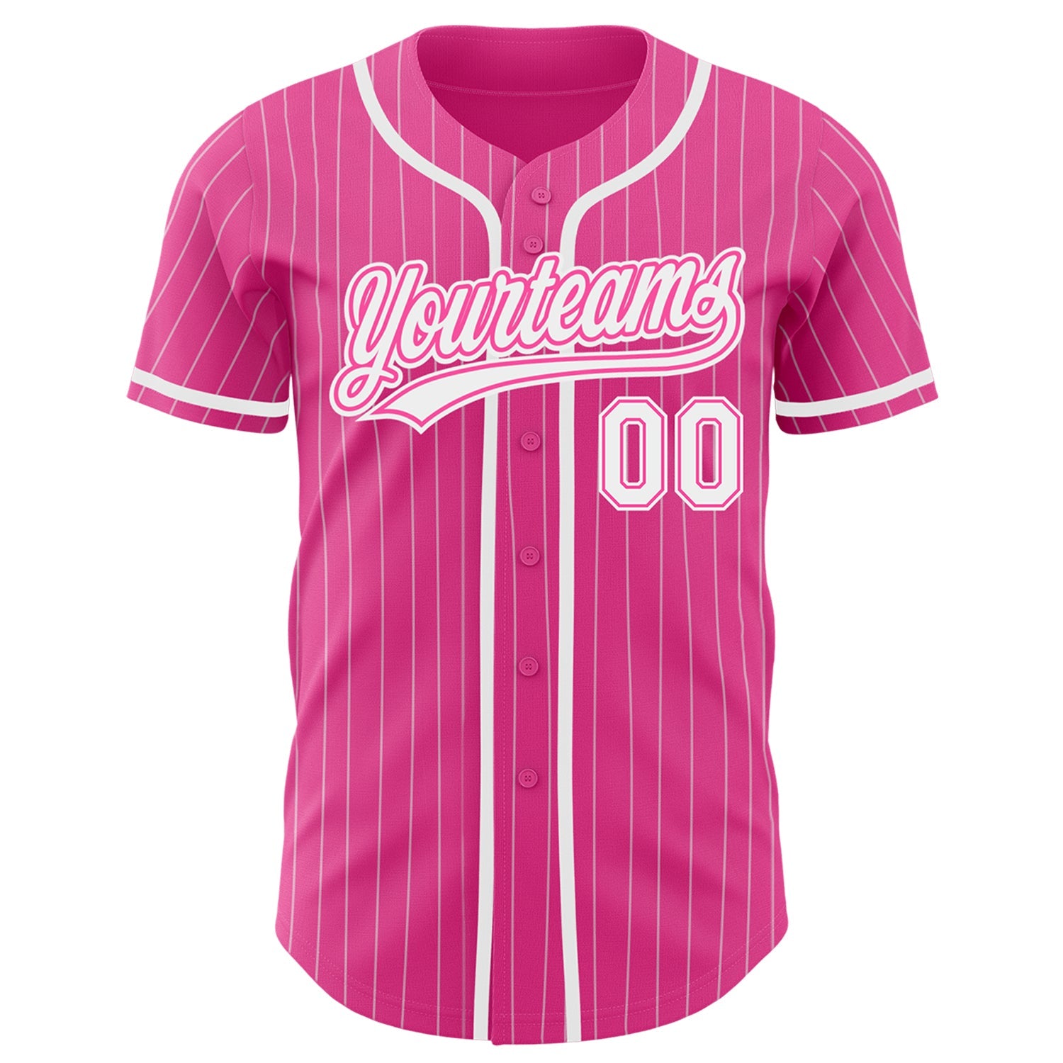 Custom Pink White Pinstripe White Authentic Baseball Jersey view 2