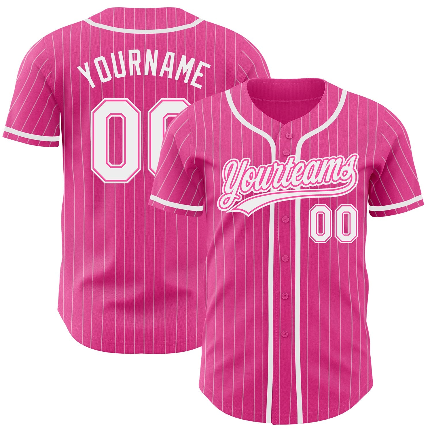 Custom Pink White Pinstripe White Authentic Baseball Jersey - Main View