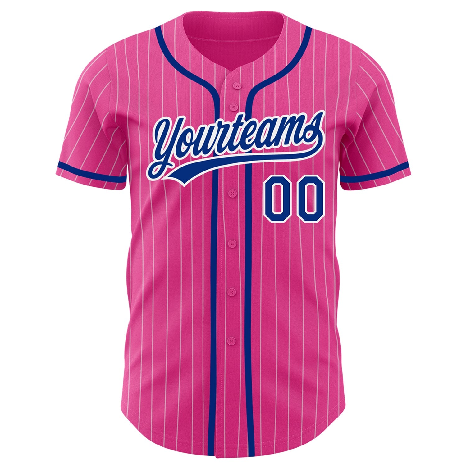 Custom Pink White Pinstripe Royal Authentic Baseball Jersey view 2