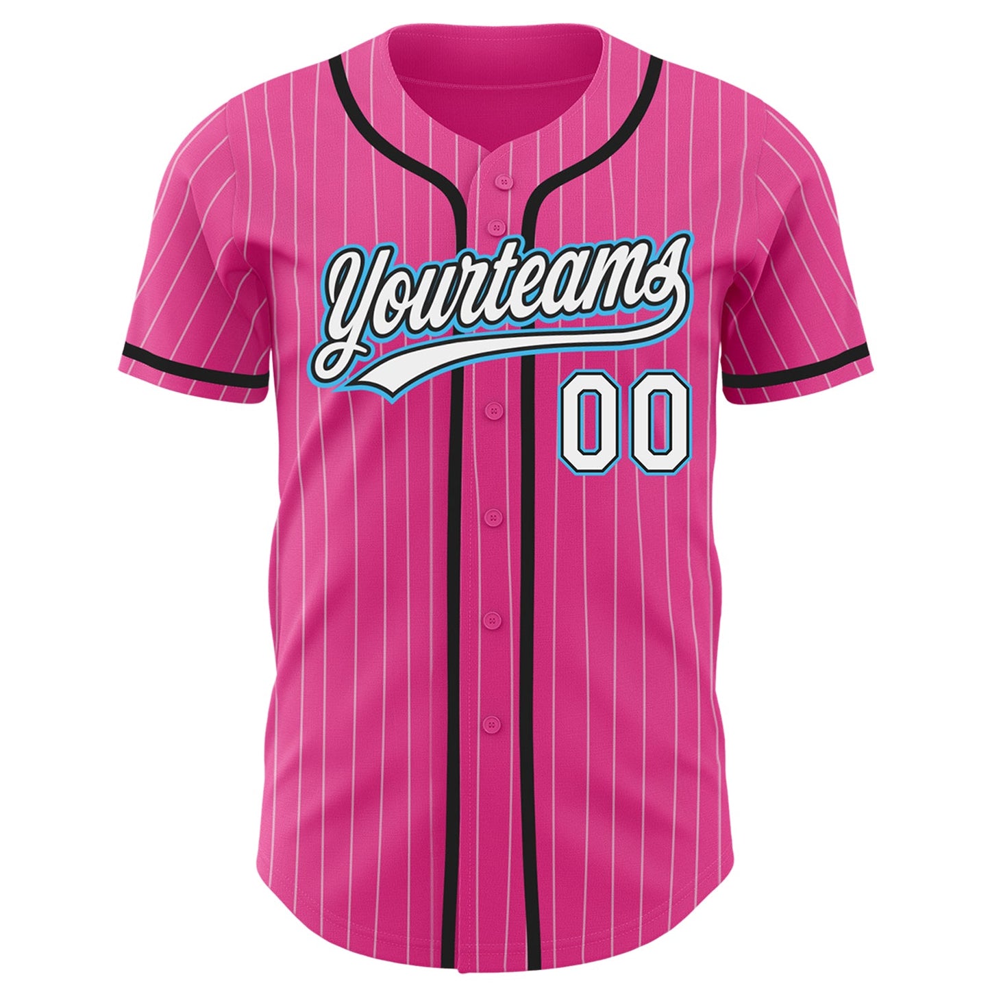 Custom Pink White Pinstripe Sky Blue Authentic Baseball Jersey view 2