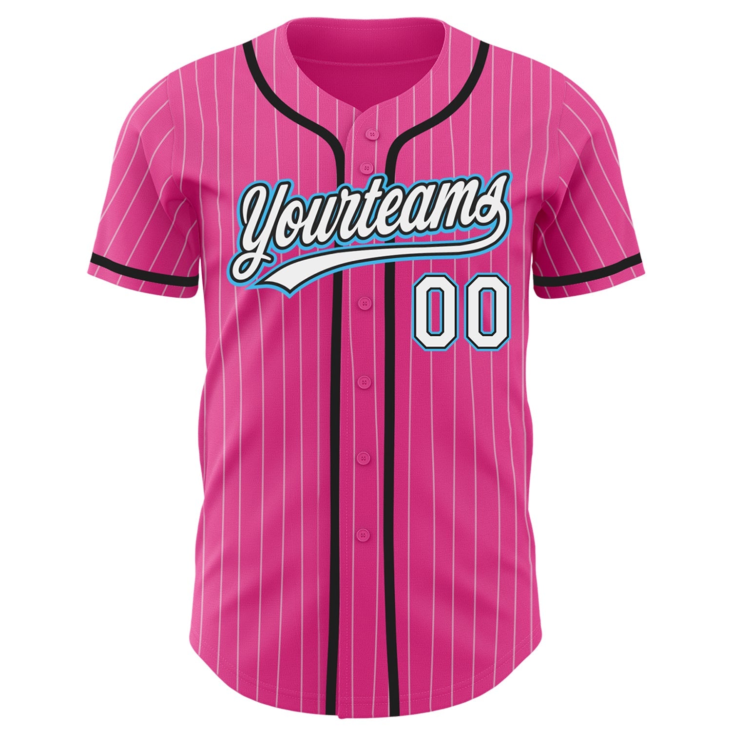 Custom Pink White Pinstripe Sky Blue Authentic Baseball Jersey view 2