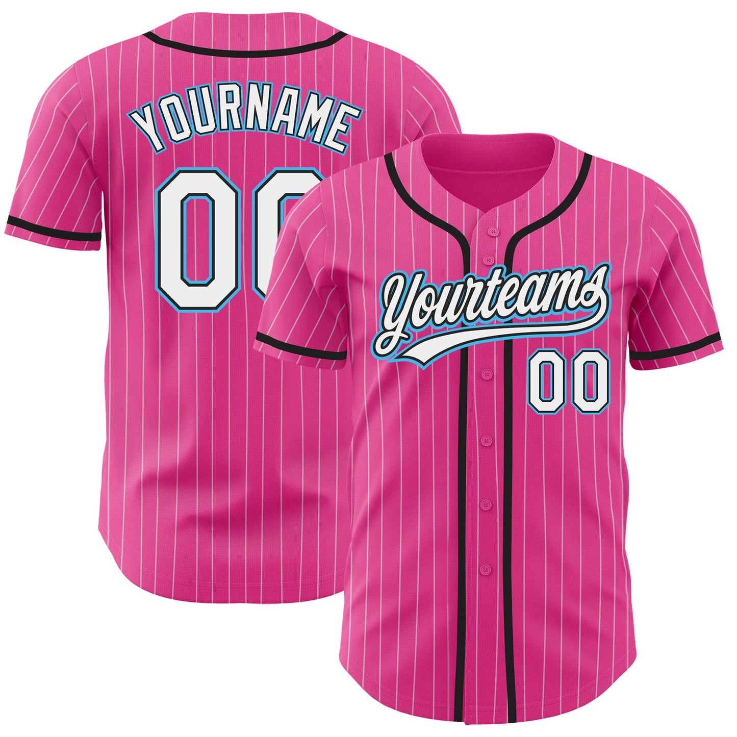 Custom Pink White Pinstripe Sky Blue Authentic Baseball Jersey - Main View