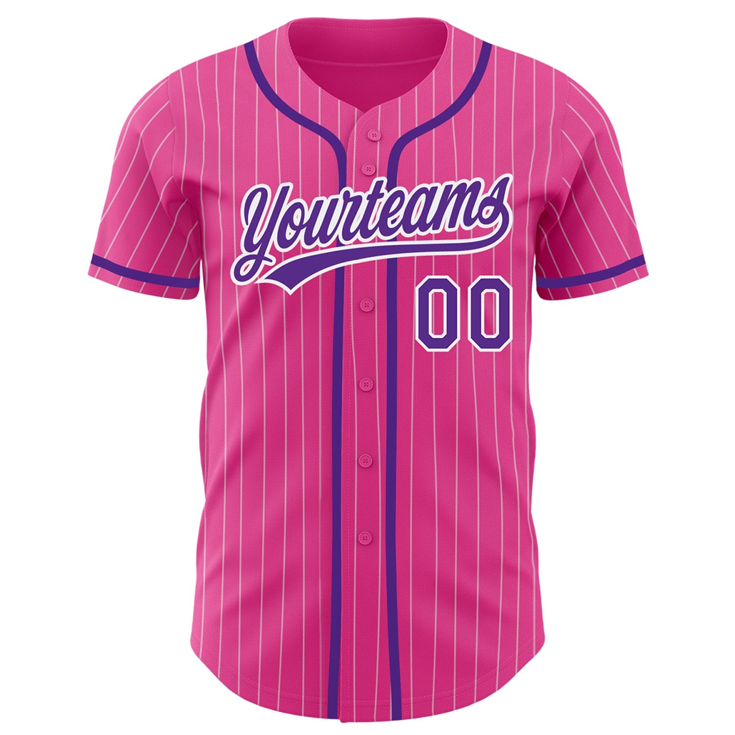 Custom Pink White Pinstripe Purple Authentic Baseball Jersey view 2