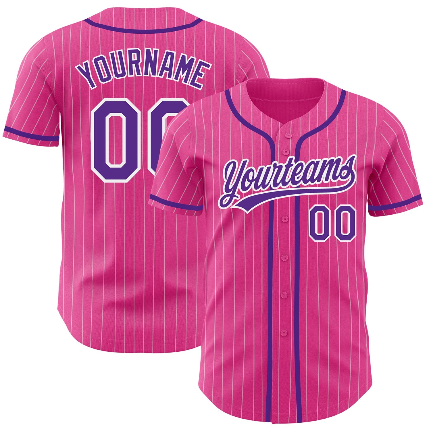Custom Pink White Pinstripe Purple Authentic Baseball Jersey - Main View