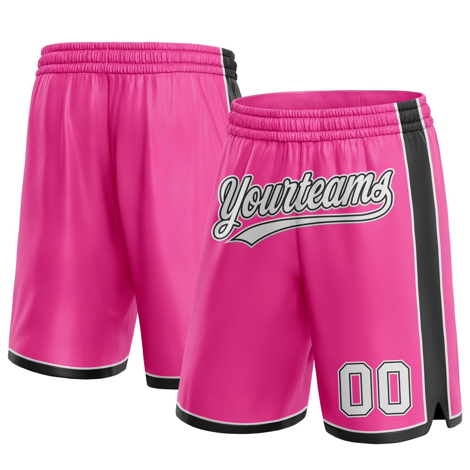 Custom Pink White-Black Authentic Basketball Shorts - Main View