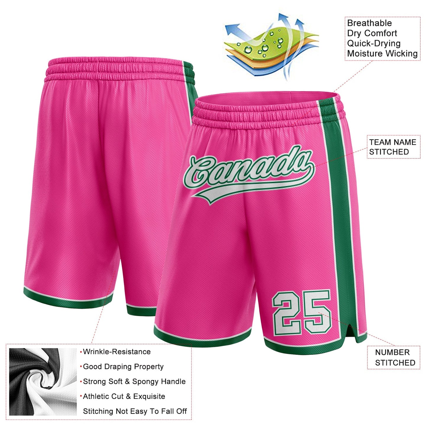 Custom Pink White-Kelly Green Authentic Basketball Shorts view 2