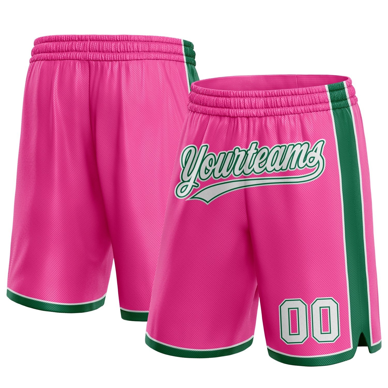 Custom Pink White-Kelly Green Authentic Basketball Shorts - Main View
