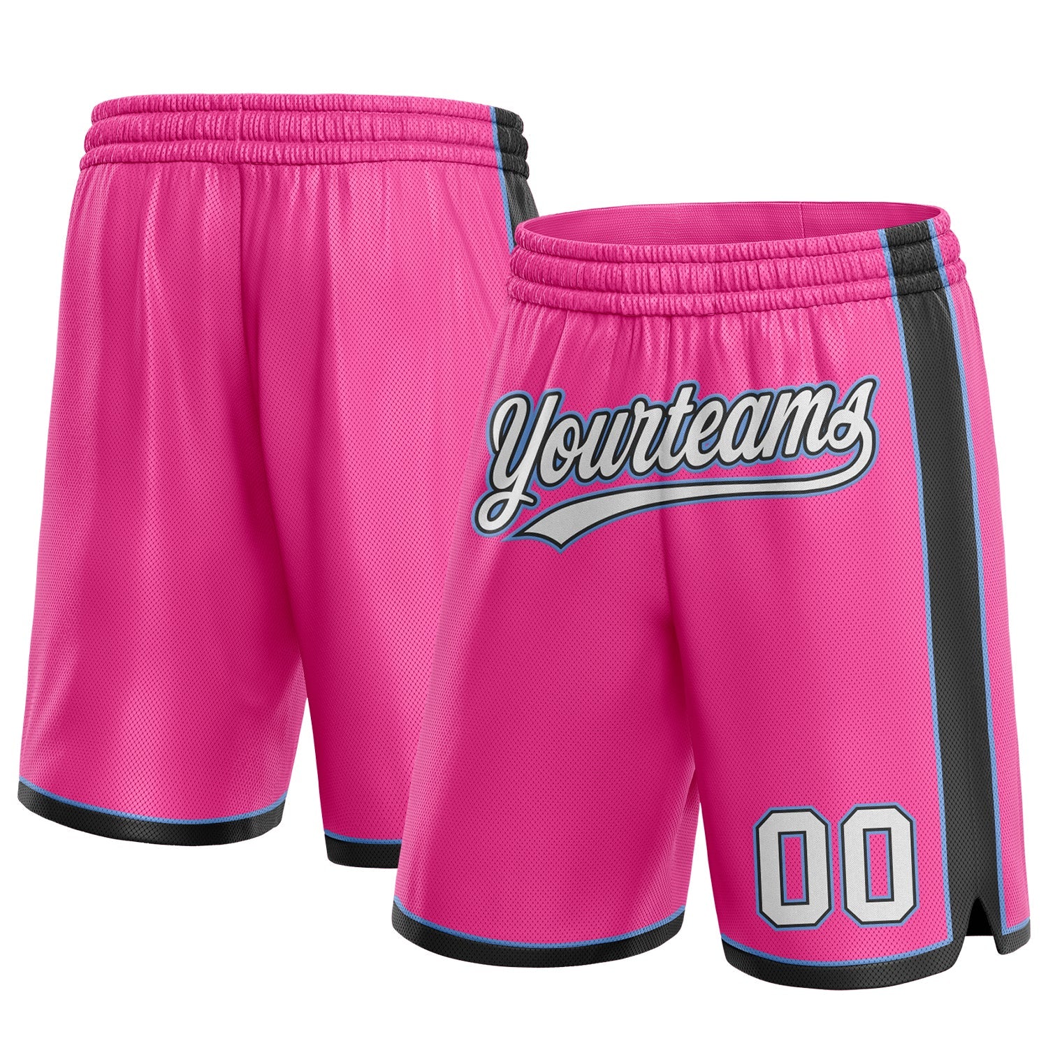 Custom Pink White Black-Light Blue Authentic Basketball Shorts - Main View