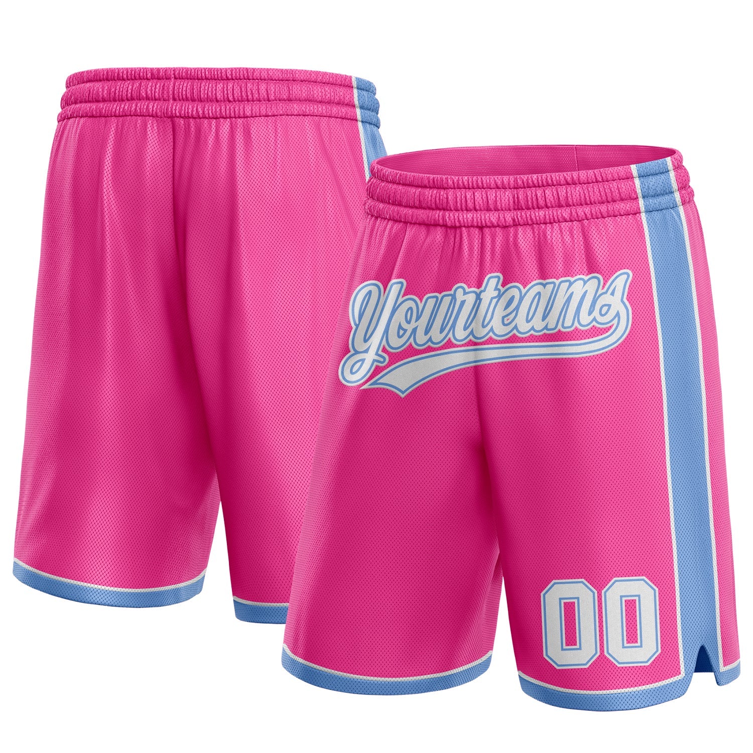 Custom Pink White-Light Blue Authentic Basketball Shorts - Main View