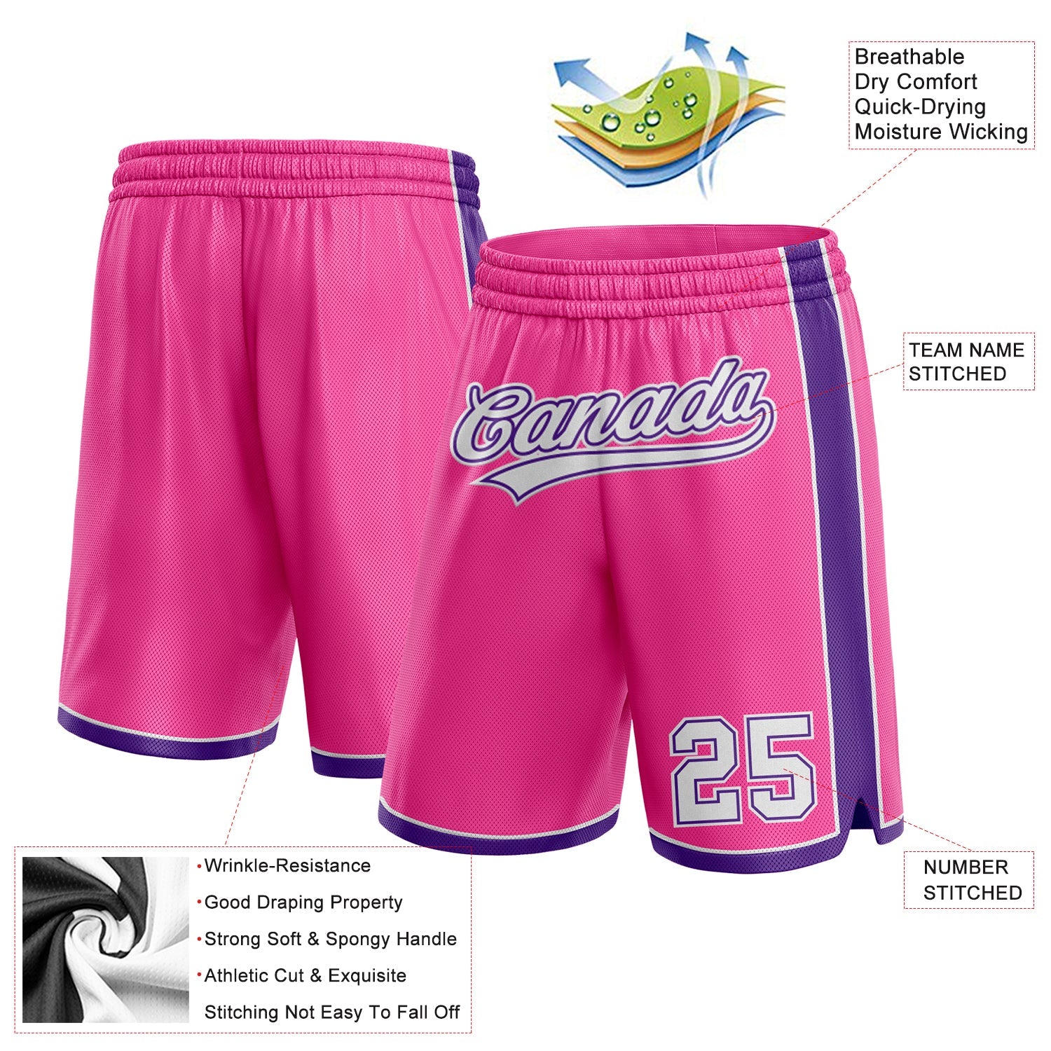 Custom Pink White-Purple Authentic Basketball Shorts view 2