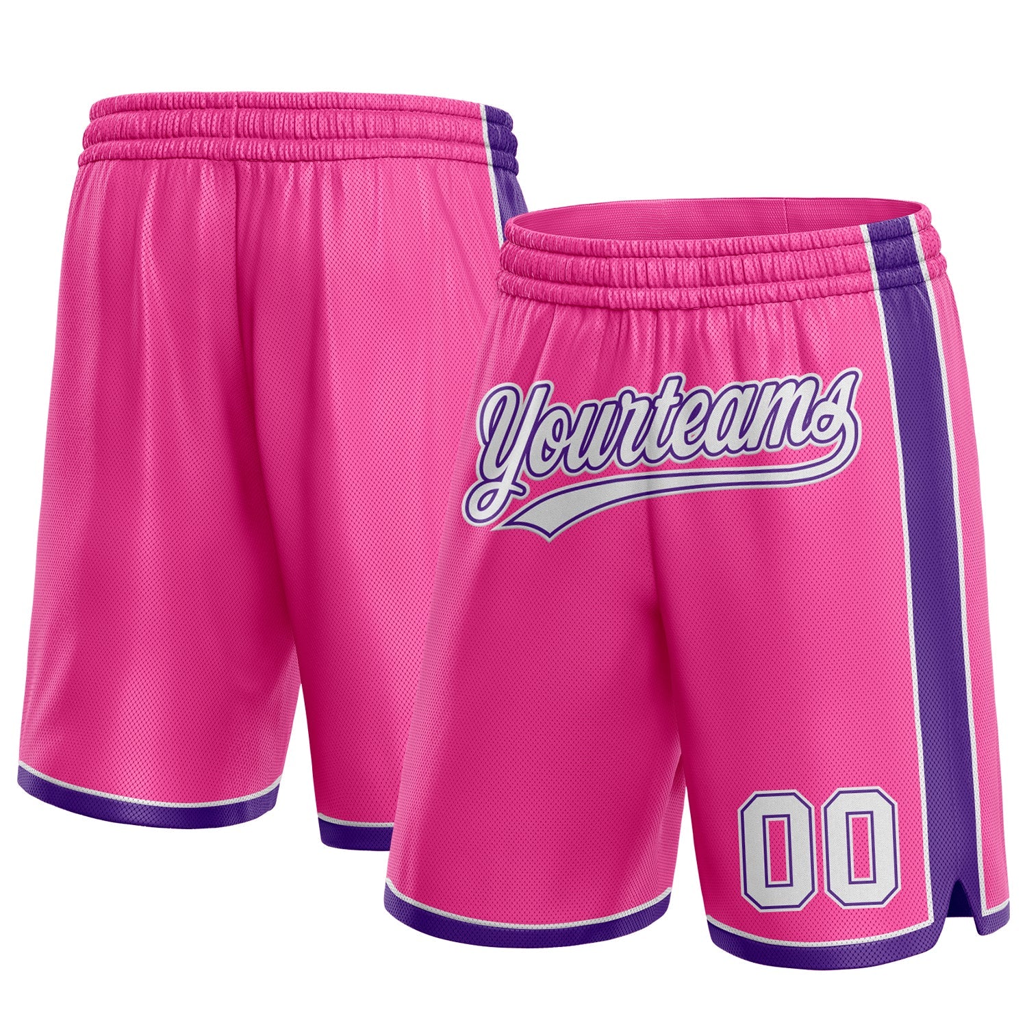Custom Pink White-Purple Authentic Basketball Shorts - Main View