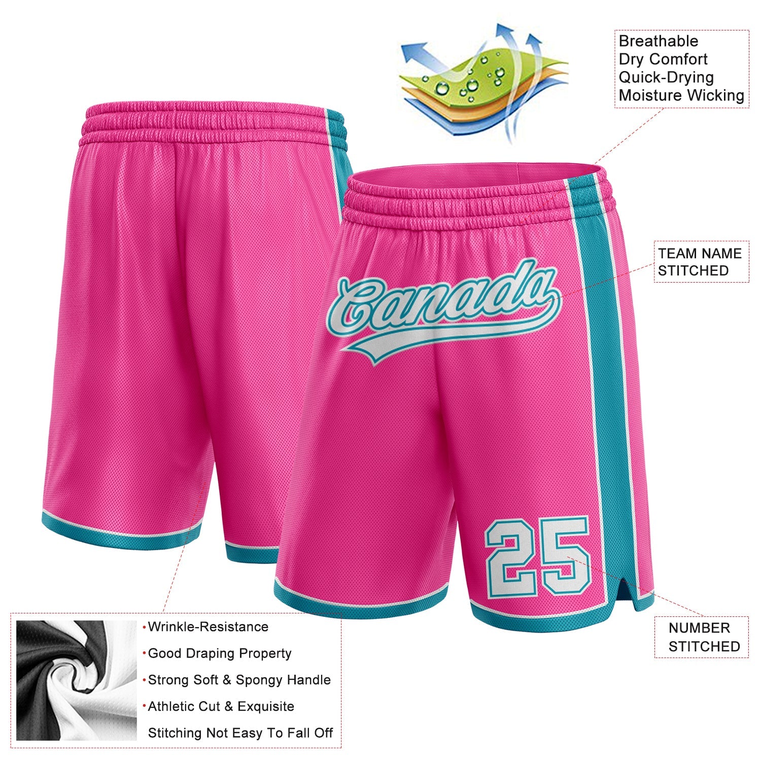 Custom Pink White-Teal Authentic Basketball Shorts view 2