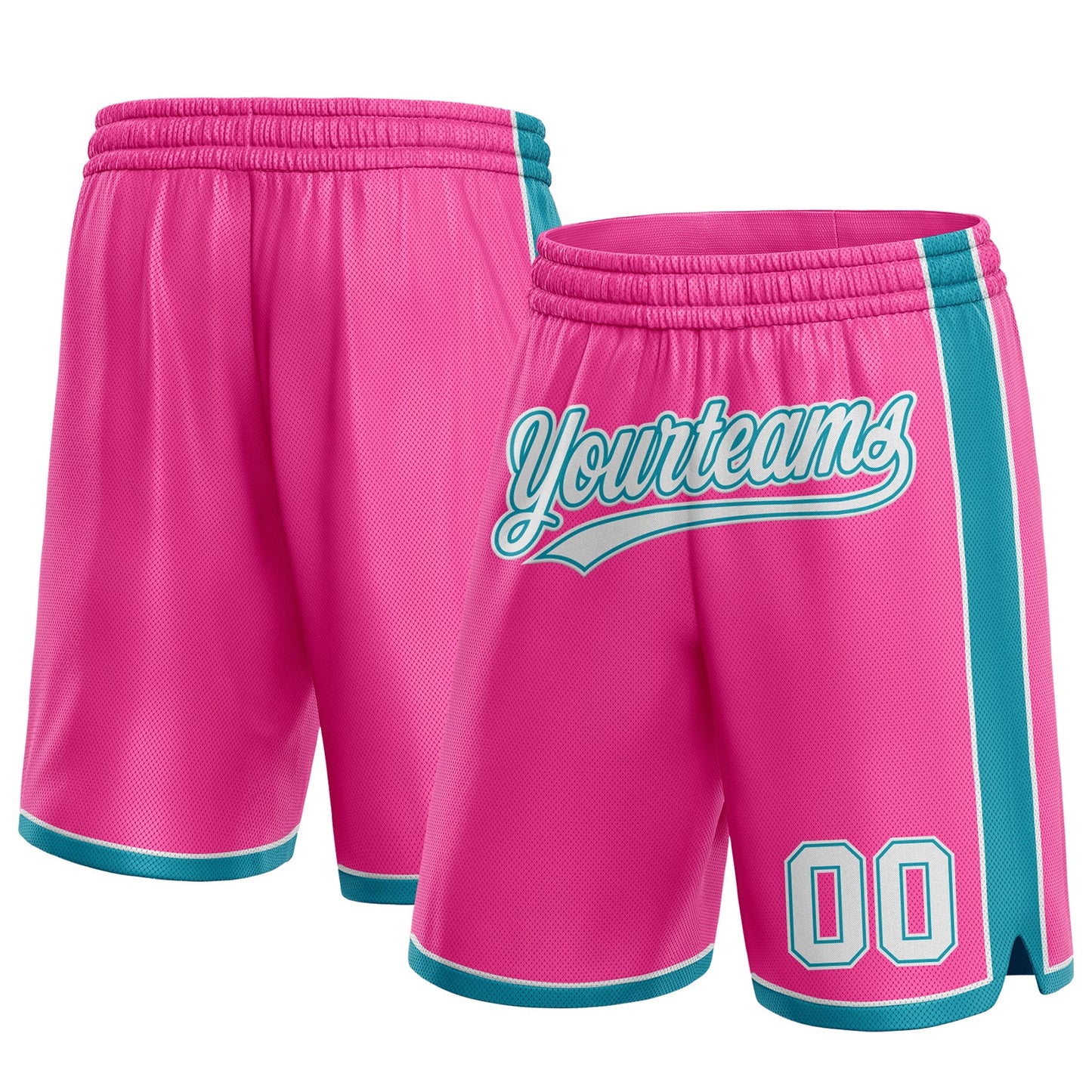 Custom Pink White-Teal Authentic Basketball Shorts - Main View
