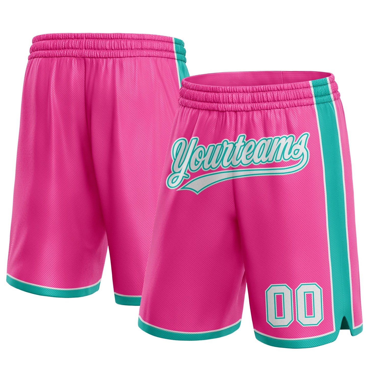 Custom Pink White-Aqua Authentic Basketball Shorts - Main View