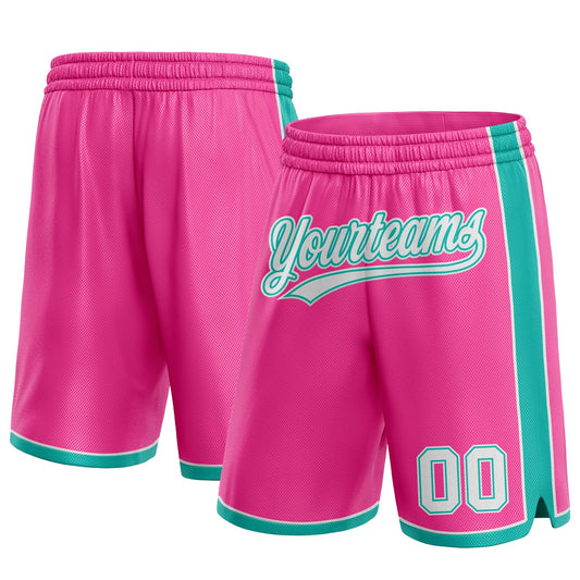 Custom Pink White-Aqua Authentic Basketball Shorts - Main View