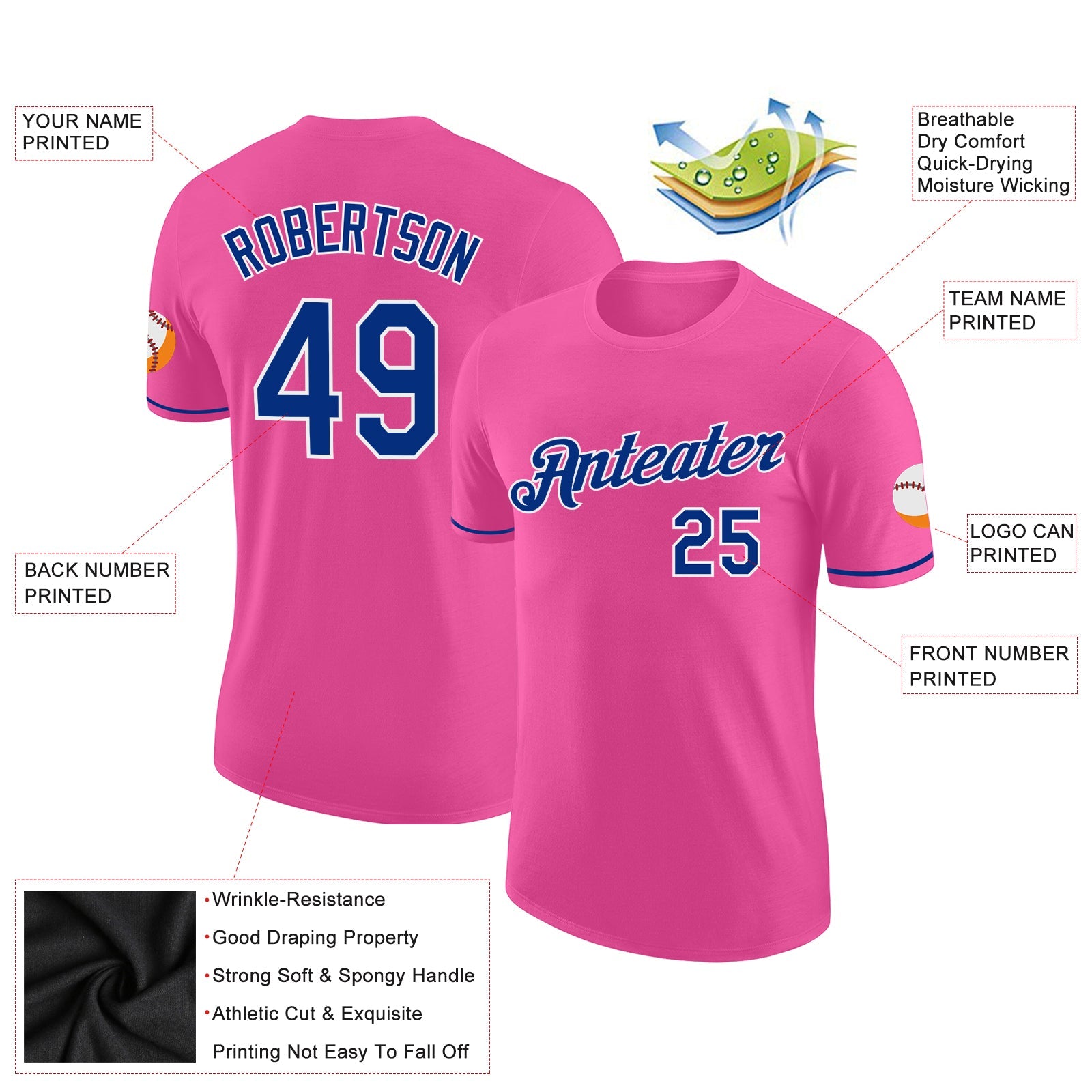 Custom Pink Royal-White Performance T-Shirt view 3