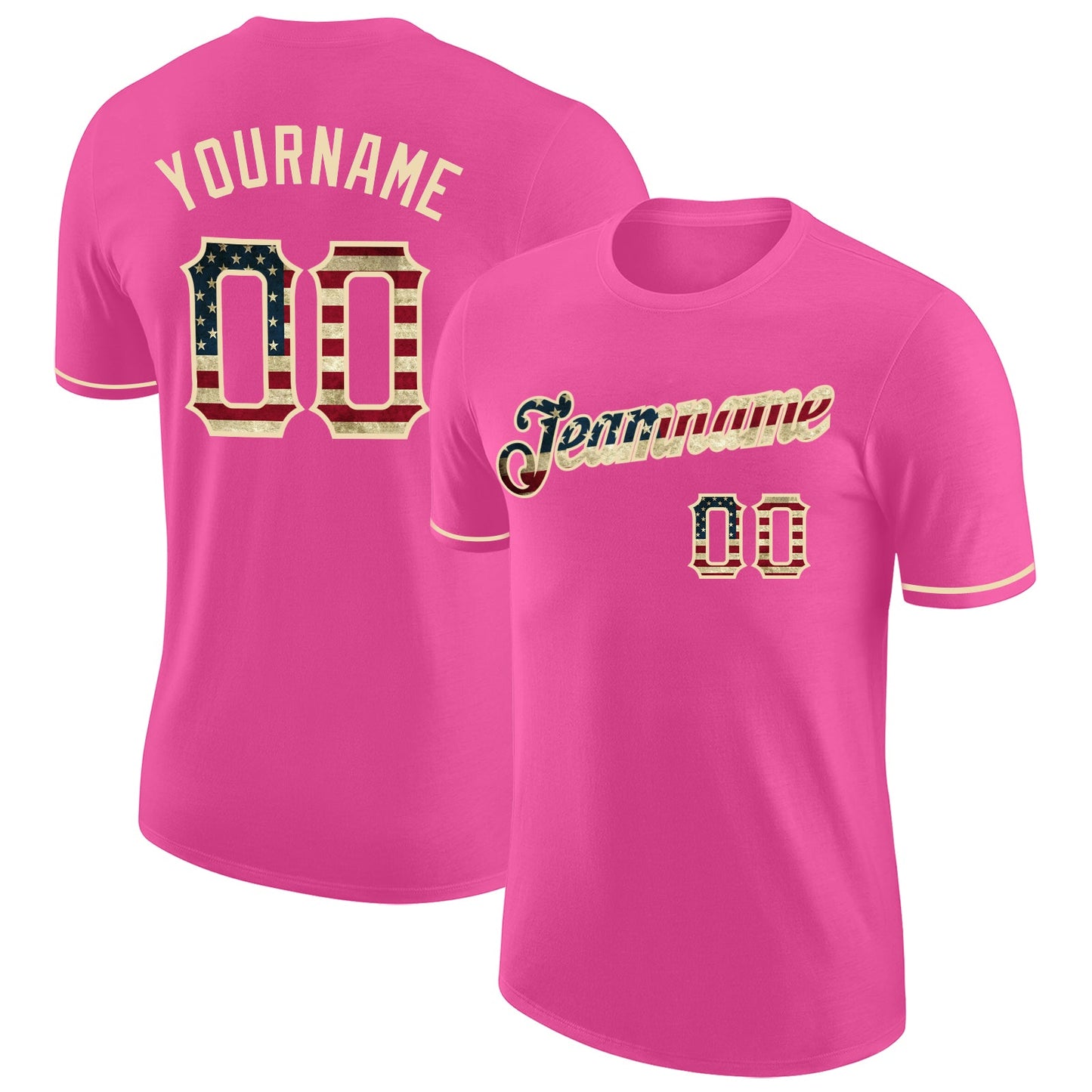 Custom Pink Vintage USA Flag-City Cream Performance T-Shirt - Main View