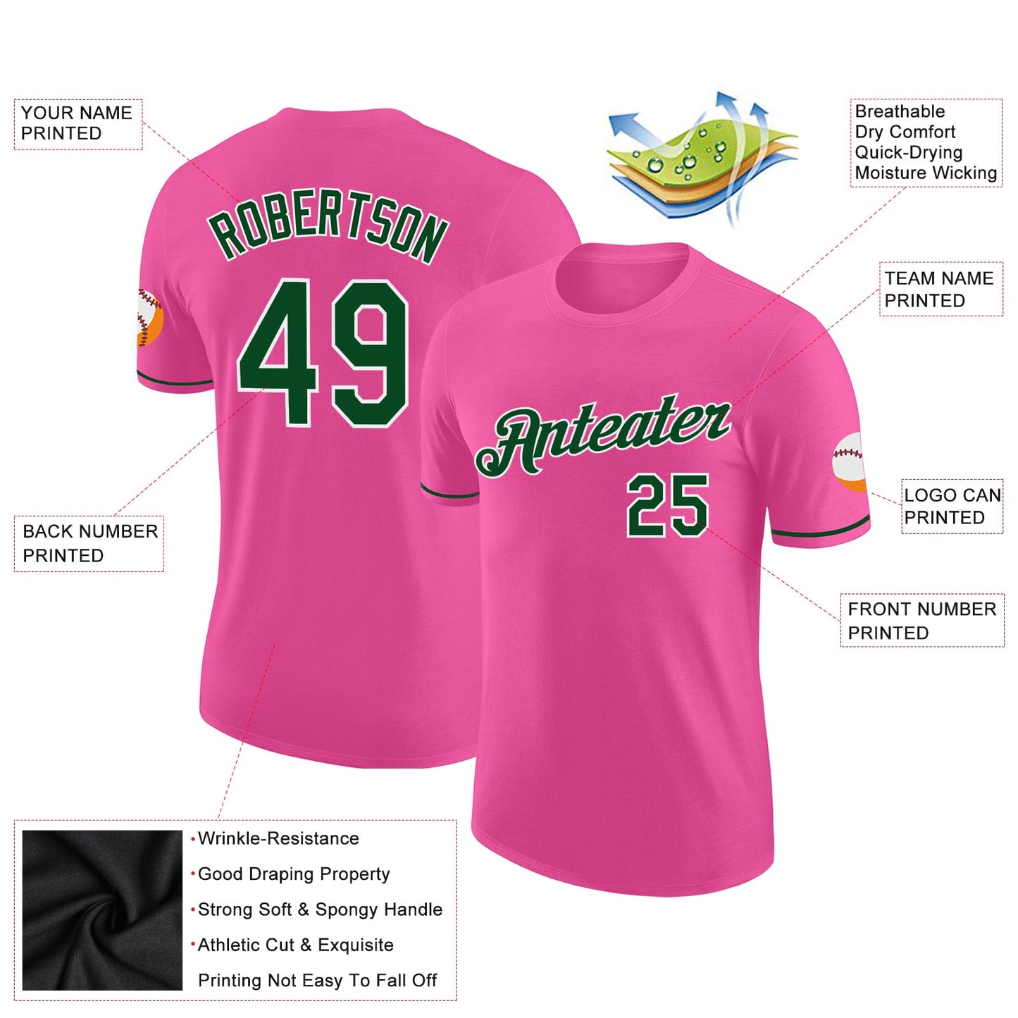 Custom Pink Green-White Performance T-Shirt view 2