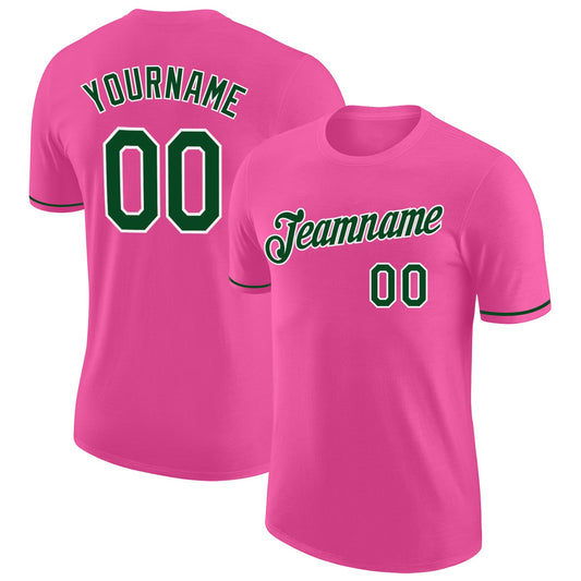 Custom Pink Green-White Performance T-Shirt - Main View