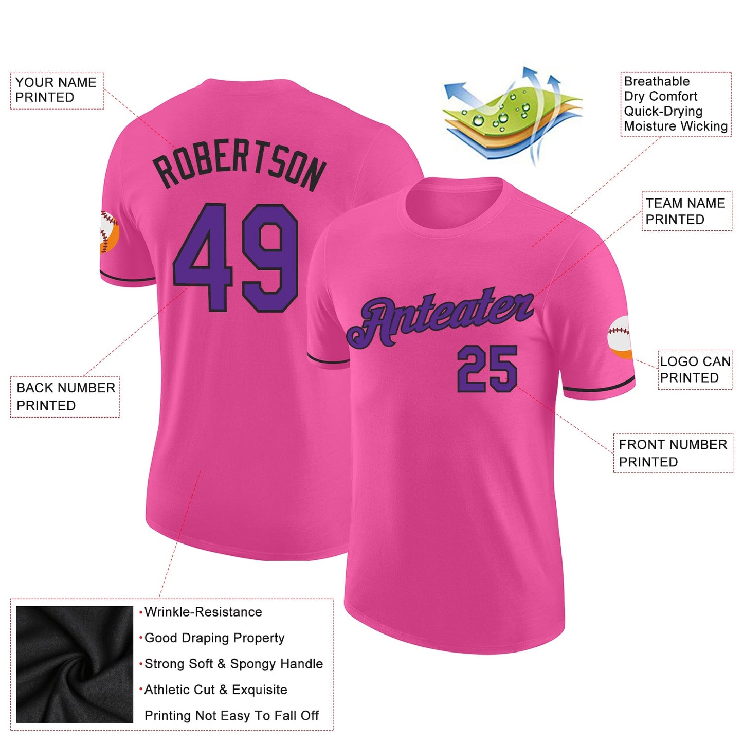 Custom Pink Purple-Black Performance T-Shirt view 2